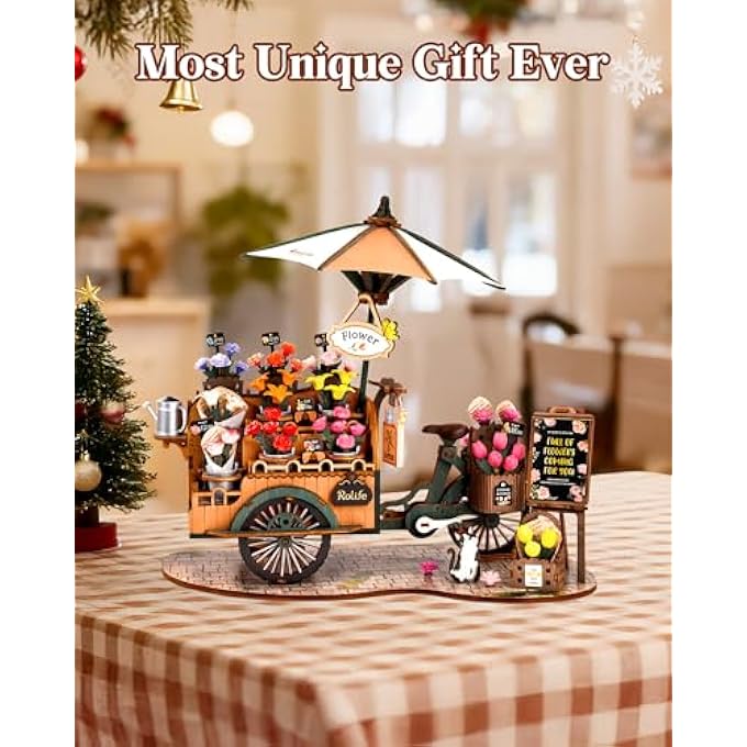3D WOODEN PUZZLES FOR ADULTS, MODEL BUILDING KIT FLOWER CART TO BUILD, FUN CONSTRUCTION PROJECTS BRAIN TEASER, ARTS CRAFTS COLLECTIBLE HANDCRAFT DESK DECOR CHIRSTMAS GIFTS FOR FAMILY TEENS - Image 2